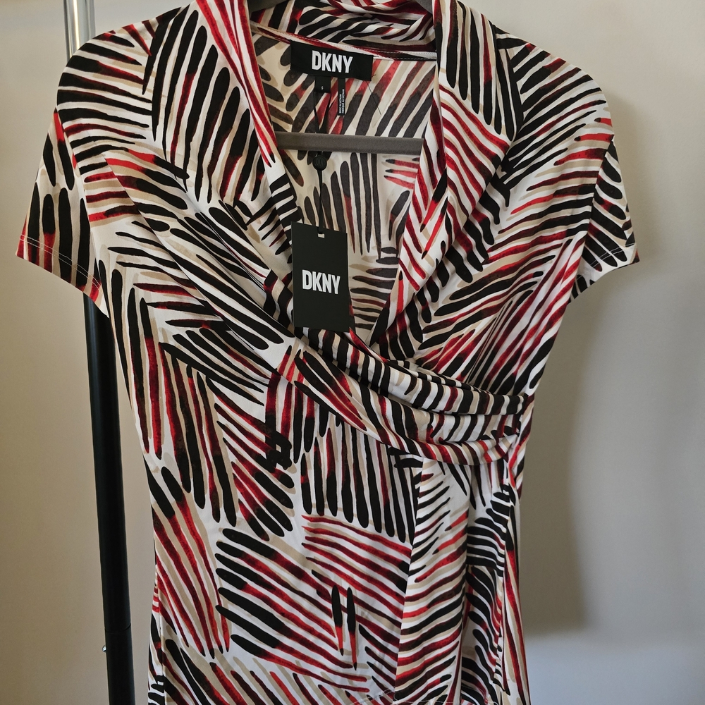 DKNY Black and Red Patterned Top